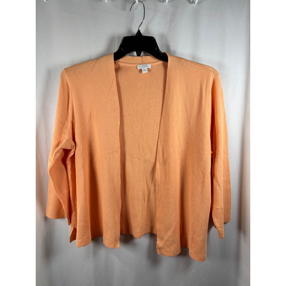 J. Jill Apricot Orange 100% Organic Cotton Open Front Cardigan Sweater Large